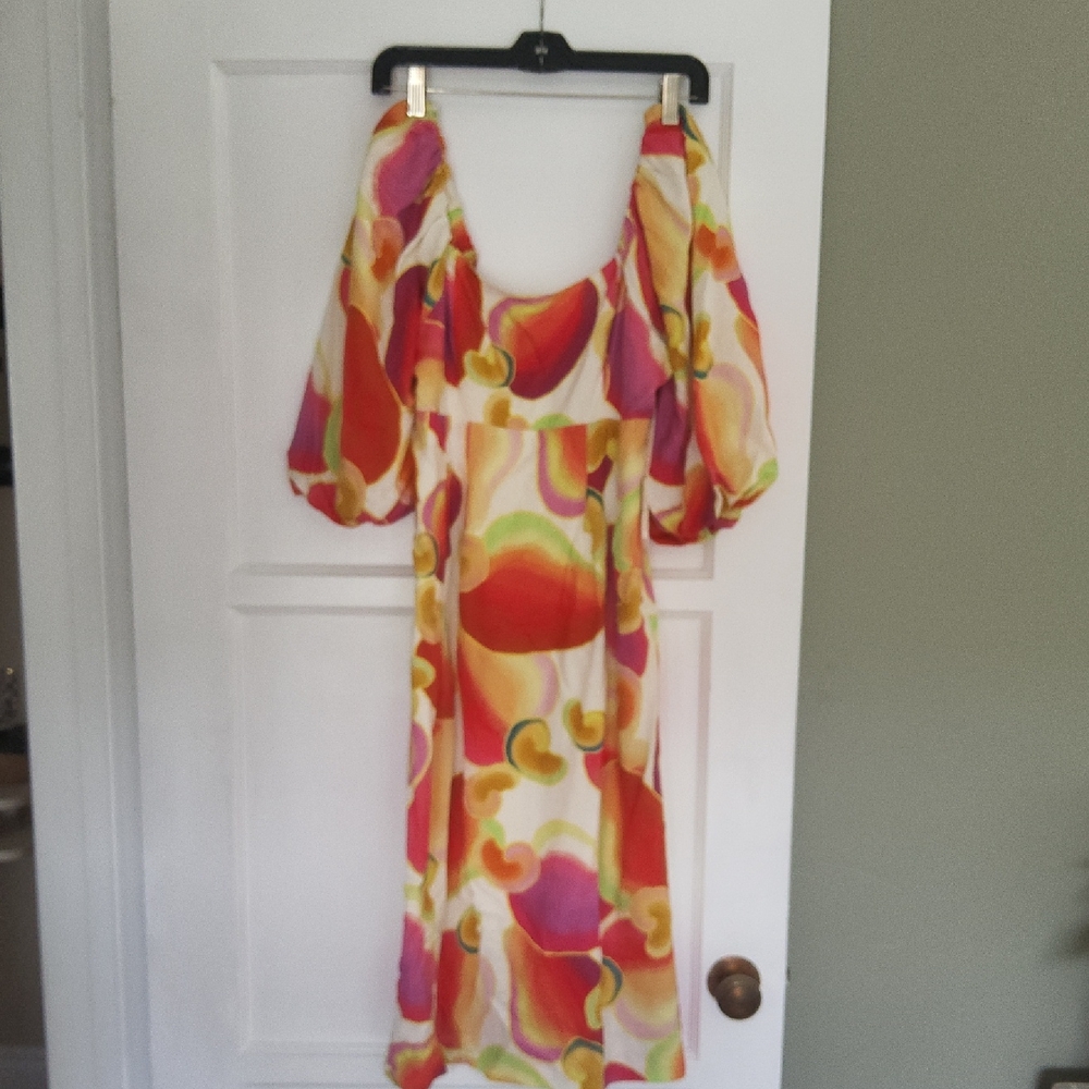 FARM Rio Multicolor Puff Sleeve Dress